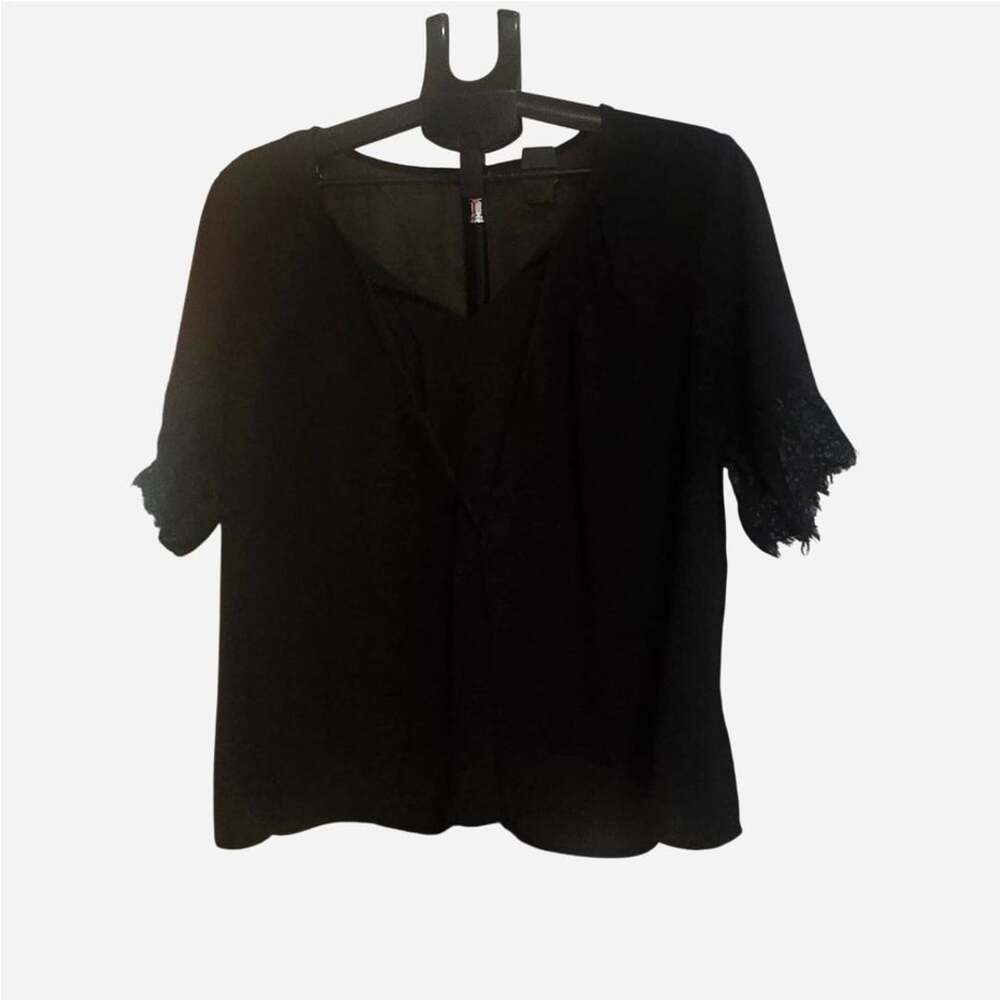 SHEIN Curve 2XL Black V-Neck Lace Sleeve Blouse Plus Size Stretch Top